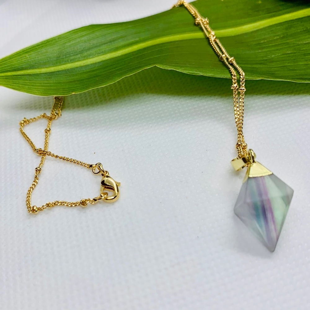 18K Fluorite Diamond Drop Crystal Necklace